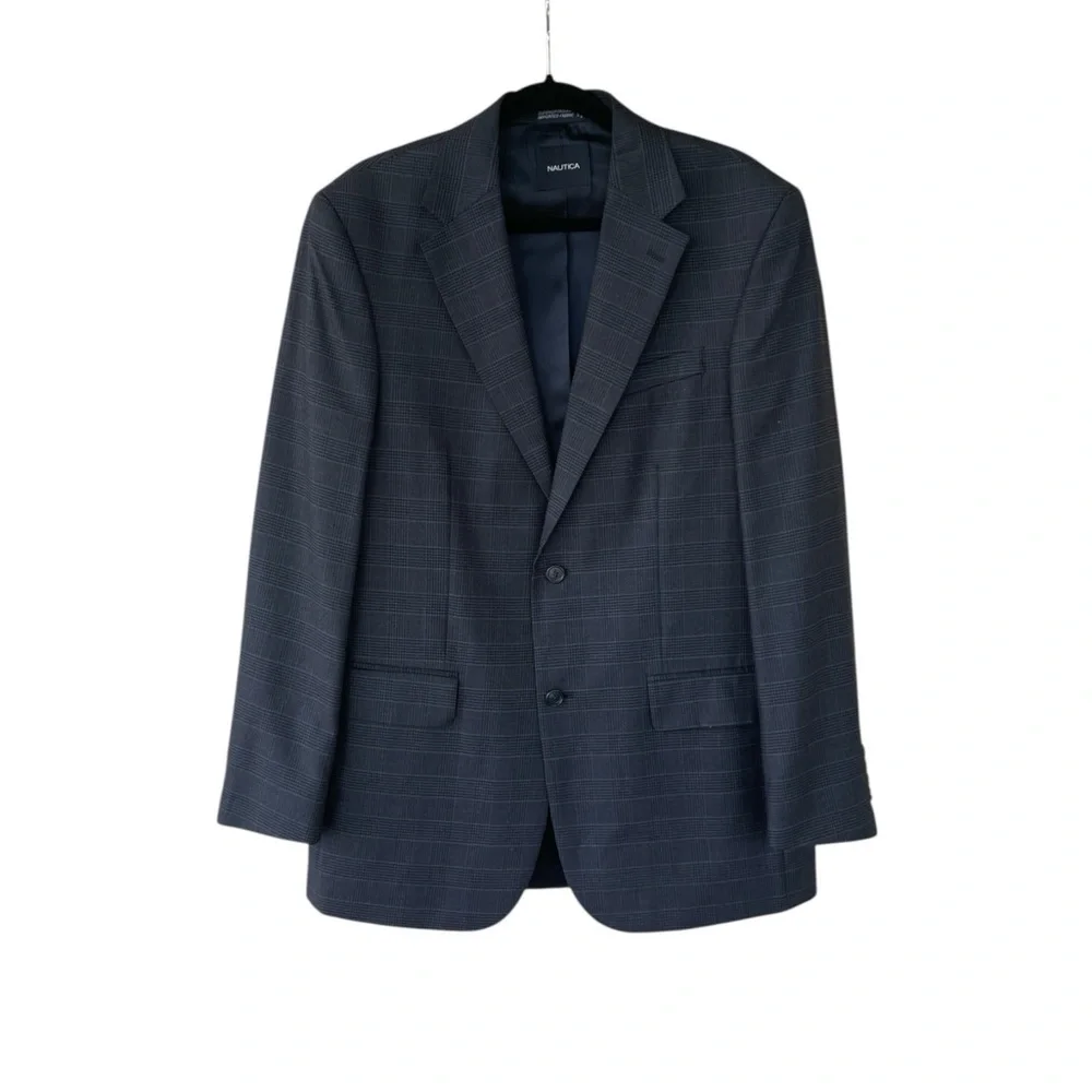 Nautica Sport Jacket Coat Size 40 L 100% Wool Blazer Plaid Long Sleeve Buttons